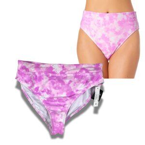 California Waves Pink Tie Dye High-Waist Bikini Bottoms NWT LARGE